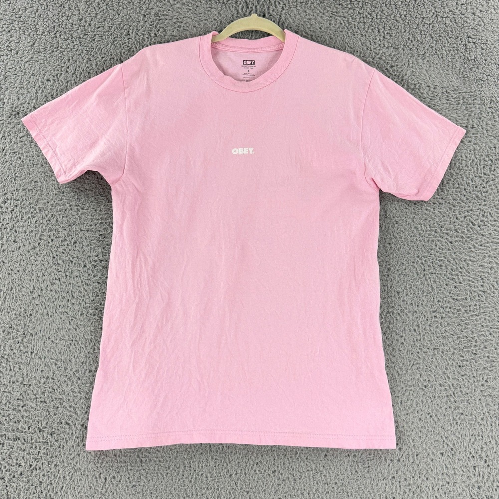 Obey T Shirt Unisex M Pink Small Logo Short Sleeve Cotton Streetwear Skate Tee